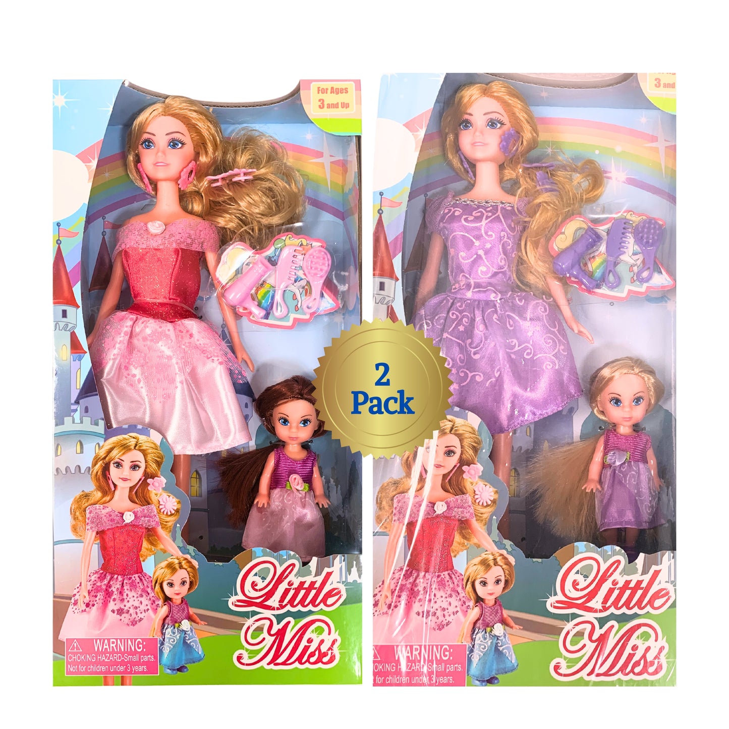 12 Inches Doll Mom & Child Play With Fashion Accessories Play Set (2 Pack, Purple & Pink)