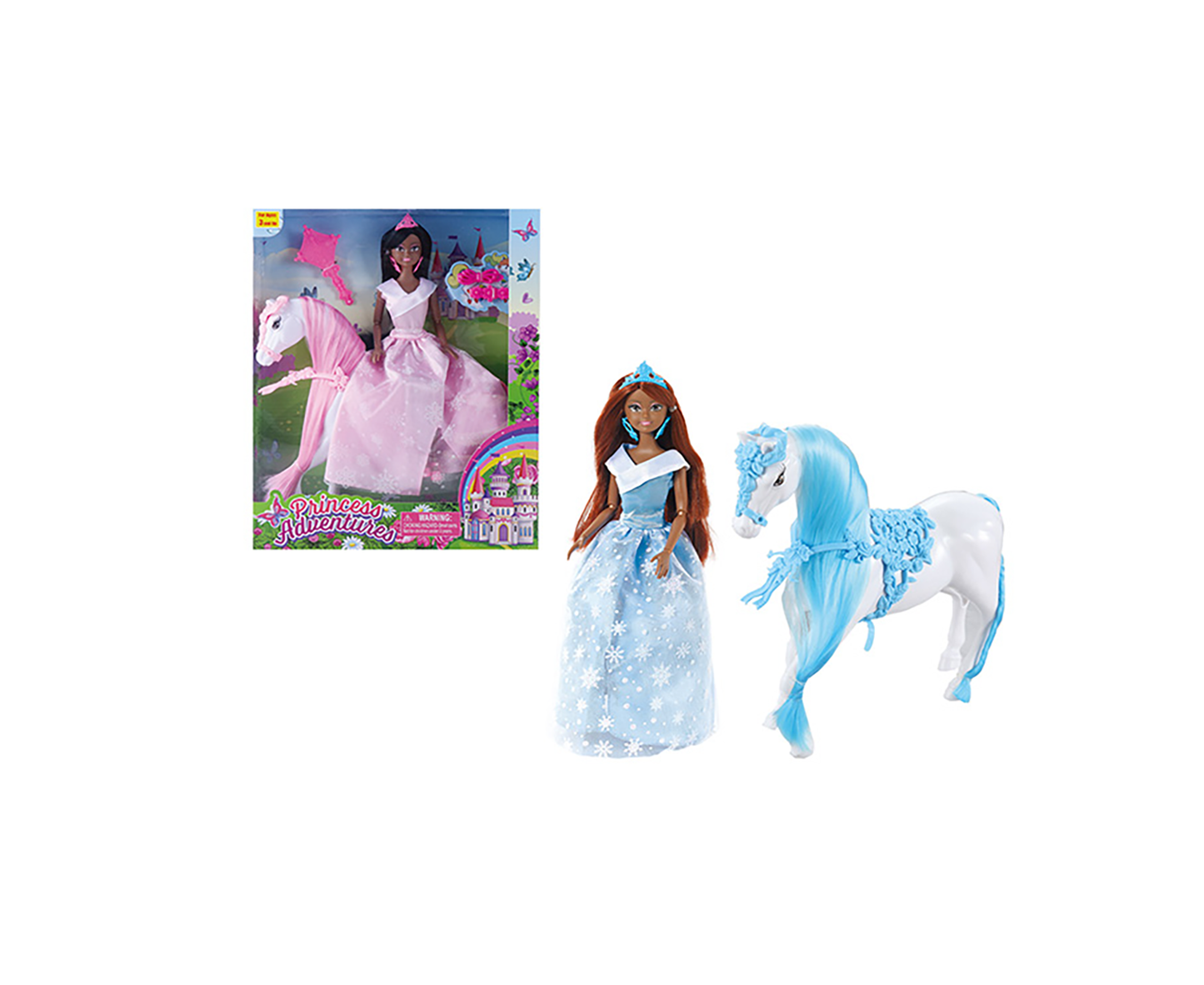 2 packs 12 Inches Princess Doll & 10.5 Inches Horse & Accessories Play Set African American Doll Set