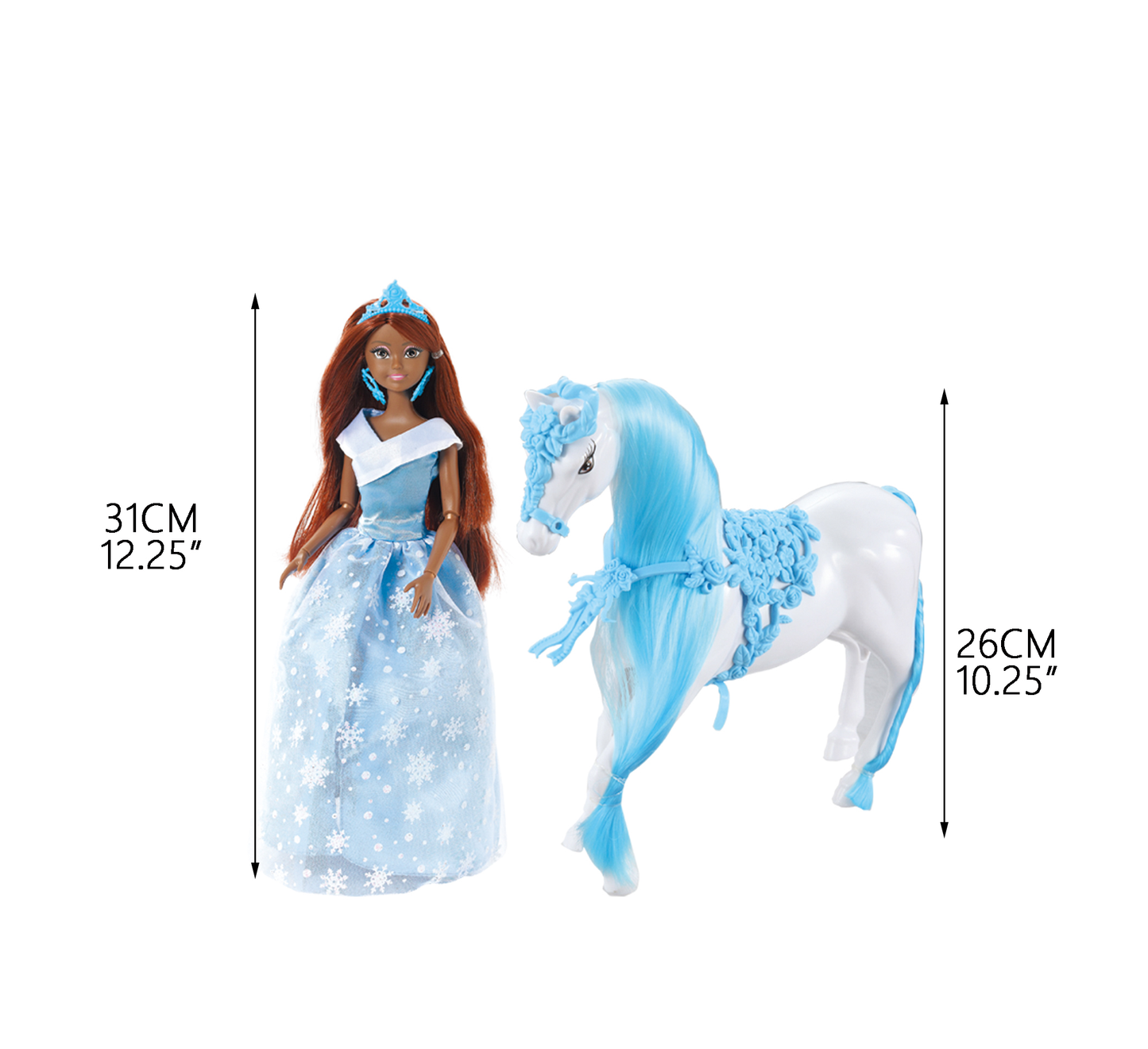 2 packs 12 Inches Princess Doll & 10.5 Inches Horse & Accessories Play Set African American Doll Set