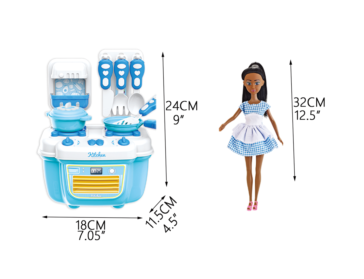 2 Packs African American Brown Girl 12-Inch Doll with Kitchen & Accessories Play Set - Large Size Toy for Endless Fun