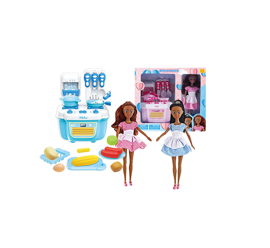 2 Packs African American Brown Girl 12-Inch Doll with Kitchen & Accessories Play Set - Large Size Toy for Endless Fun