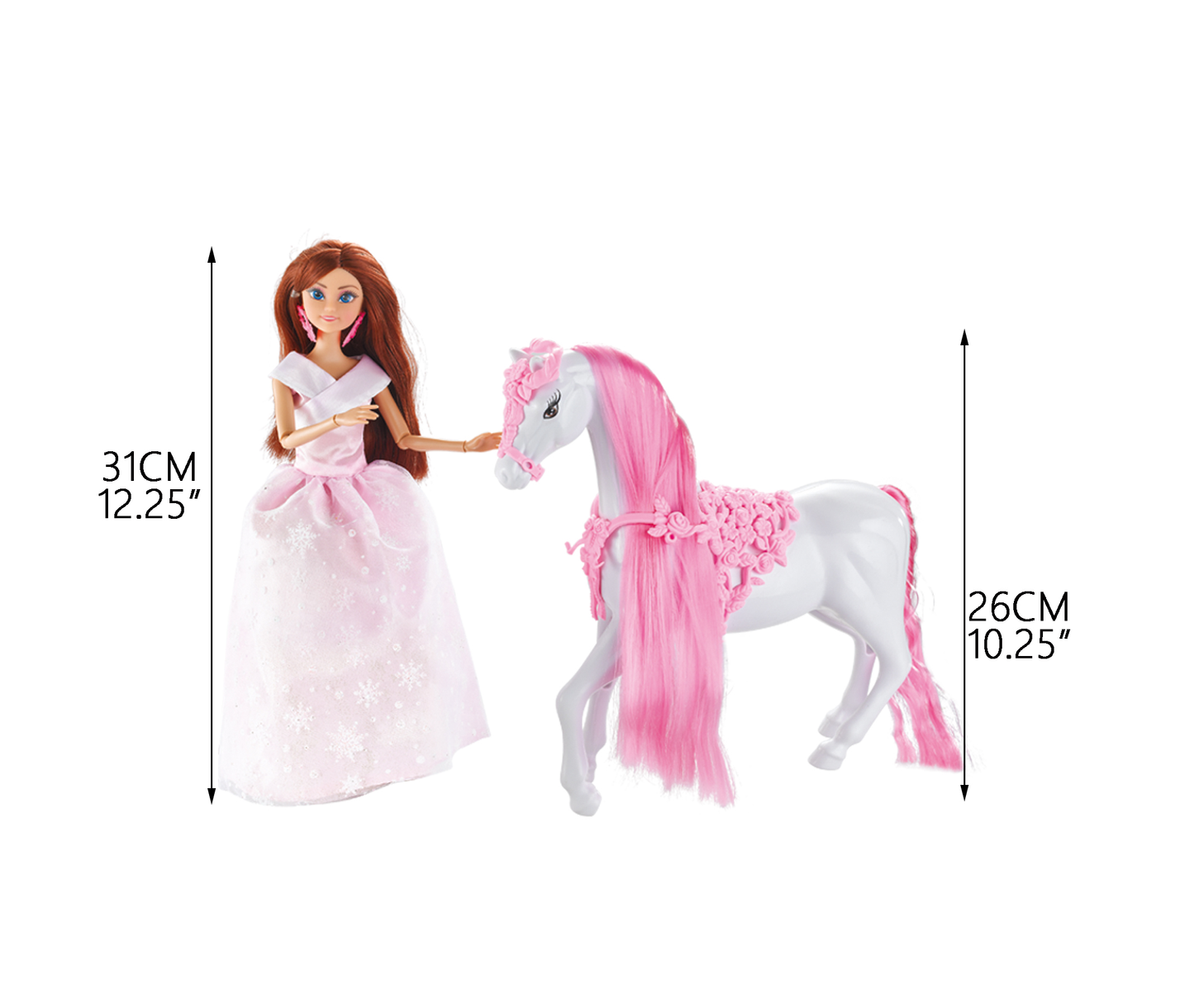 2 Packs of 12 Inches Princess Doll & 10.5 Inches Horse & Accessories Play Set Caucacian Doll Set