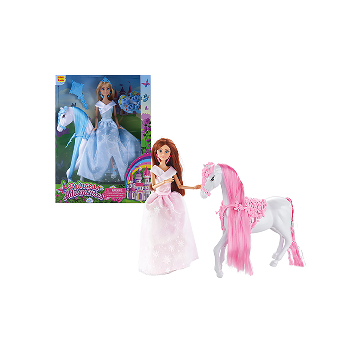 2 Packs of 12 Inches Princess Doll & 10.5 Inches Horse & Accessories Play Set Caucacian Doll Set