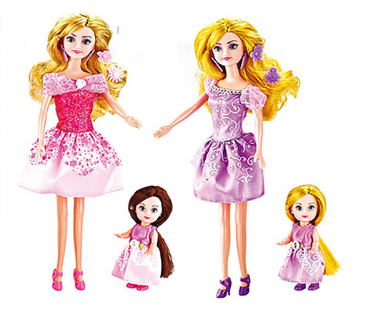 12 Inches Doll Mom & Child Play With Fashion Accessories Play Set (2 Pack, Purple & Pink)