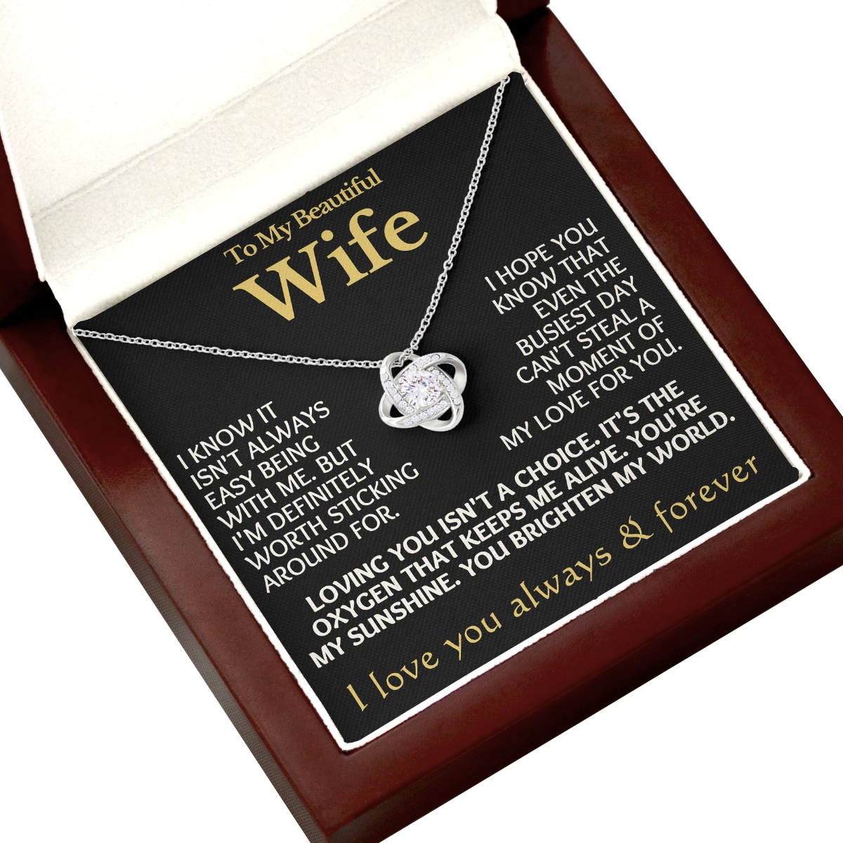 To My Wife Love-Knot Necklace With Heartfelt Message Card in Luxury Wood Box