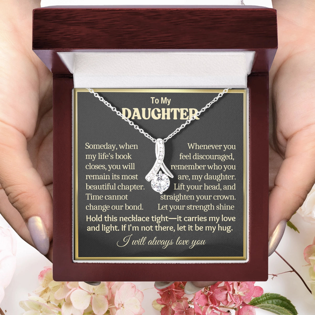 To My Daughter Allure Necklace With Heartfelt Message Card in Luxury Wood Box