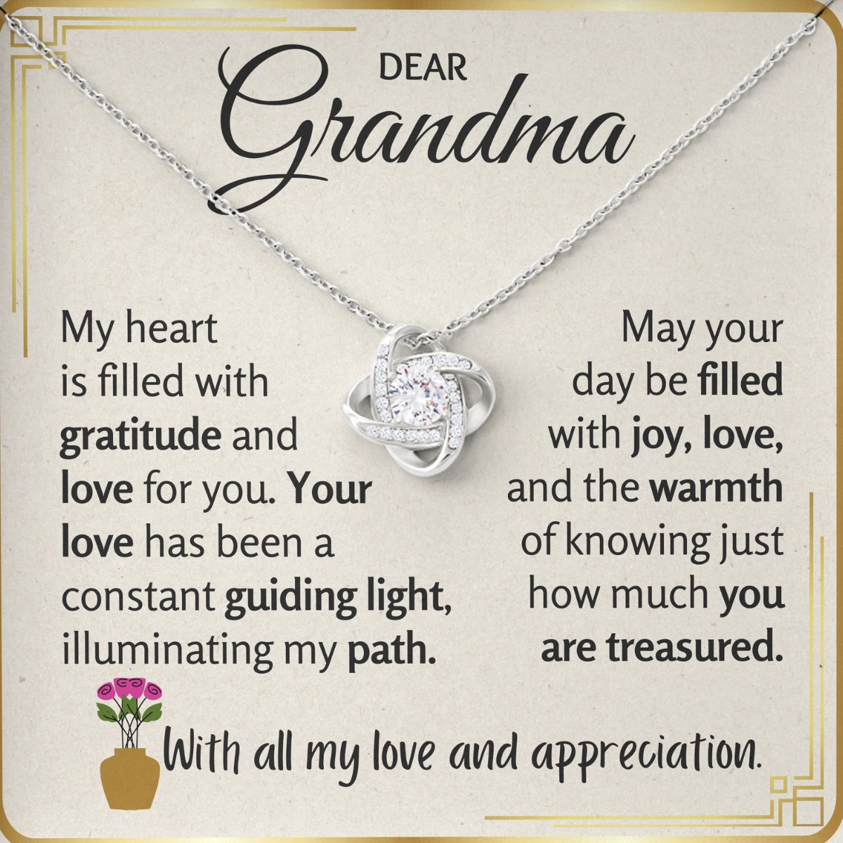 To My Grandma Love-Knot Necklace With Heartfelt Message Card in Luxury Wood Box