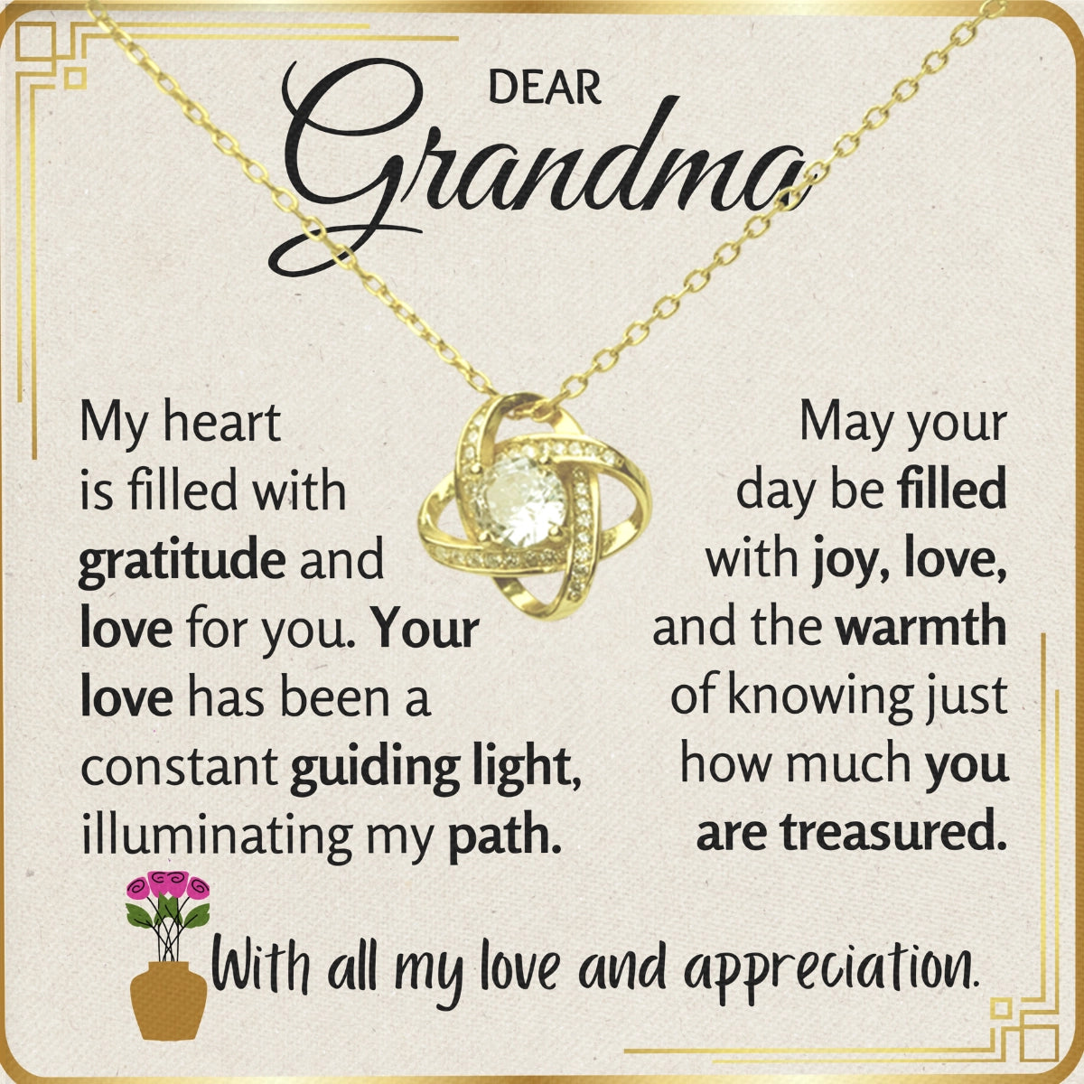 To My Grandma Love-Knot Necklace With Heartfelt Message Card in Luxury Wood Box