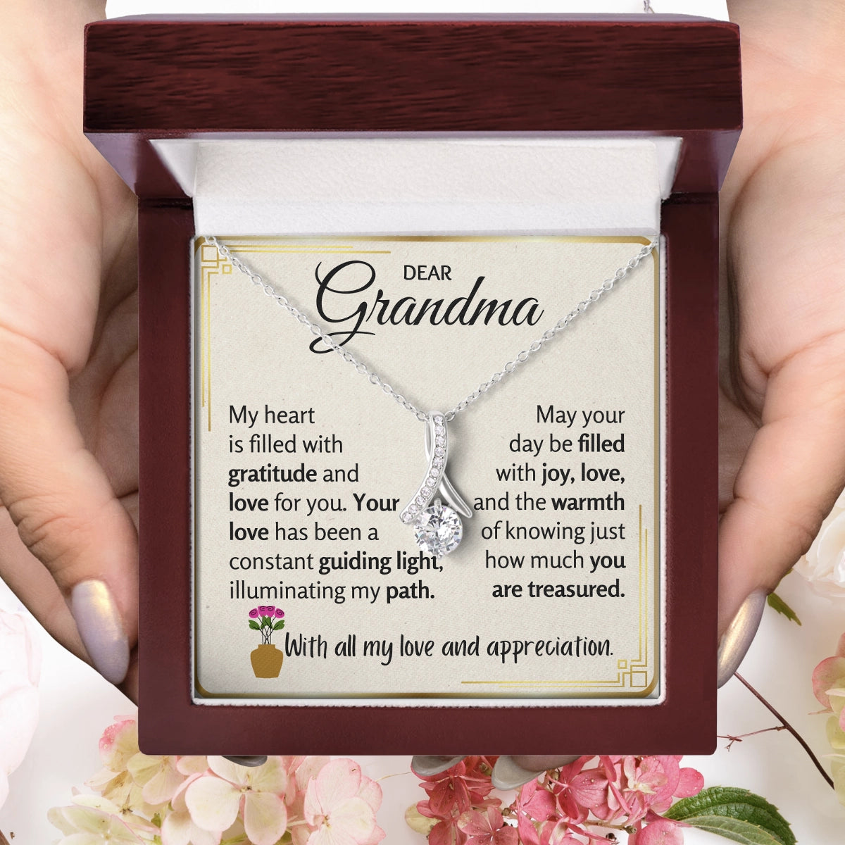 To My Grandma Allure Necklace With Heartfelt Message Card in Luxury Wood Box