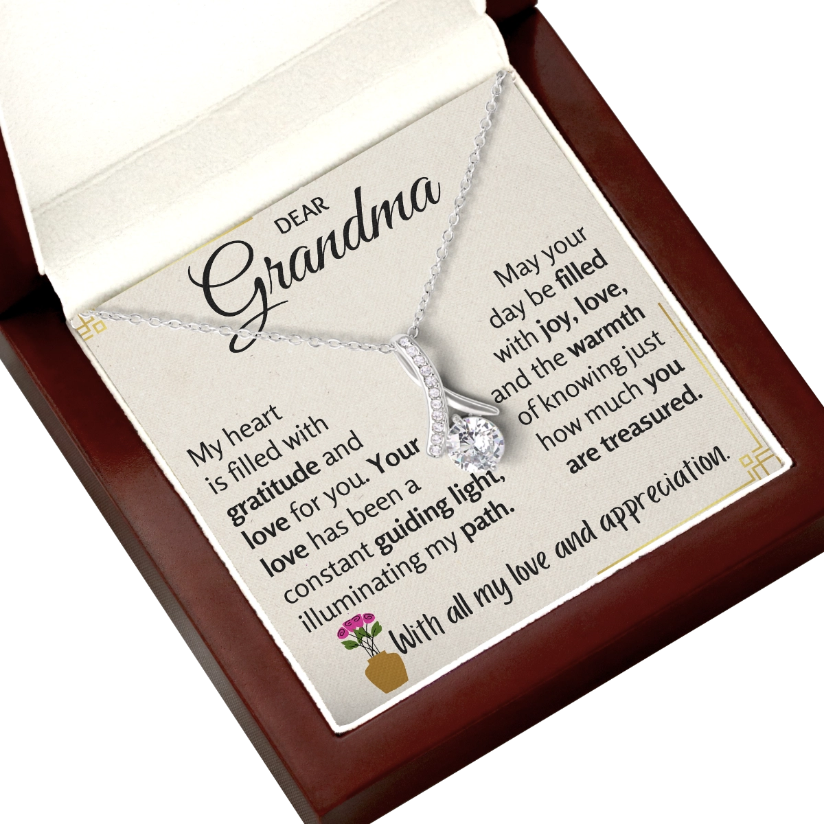 To My Grandma Allure Necklace With Heartfelt Message Card in Luxury Wood Box