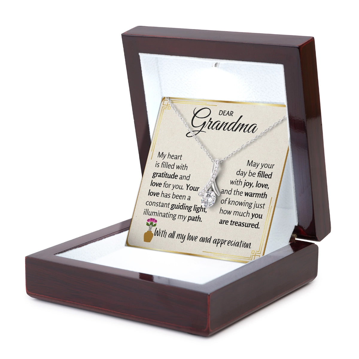 To My Grandma Allure Necklace With Heartfelt Message Card in Luxury Wood Box