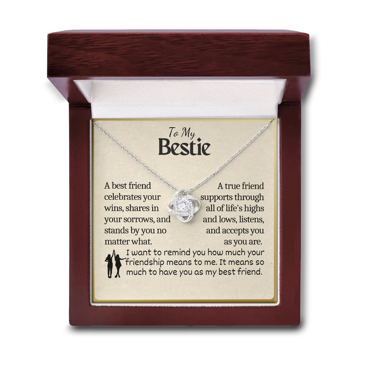 To My Bestie Love-Knot Necklace With Heartfelt Message Card in Luxury Wood Box