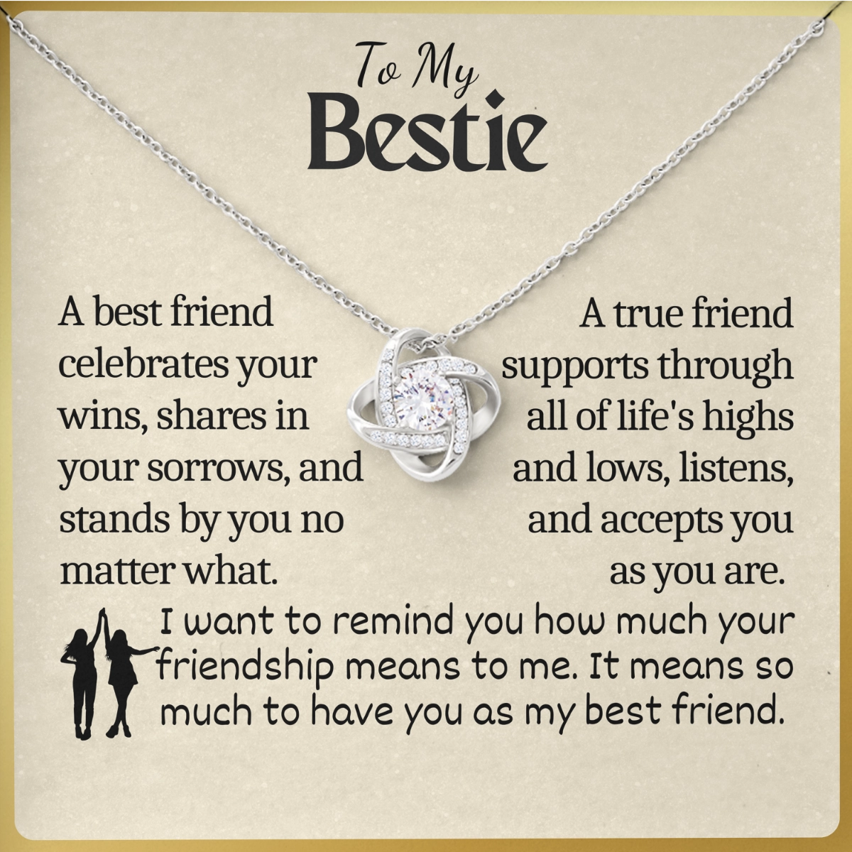 To My Bestie Love-Knot Necklace With Heartfelt Message Card in Luxury Wood Box