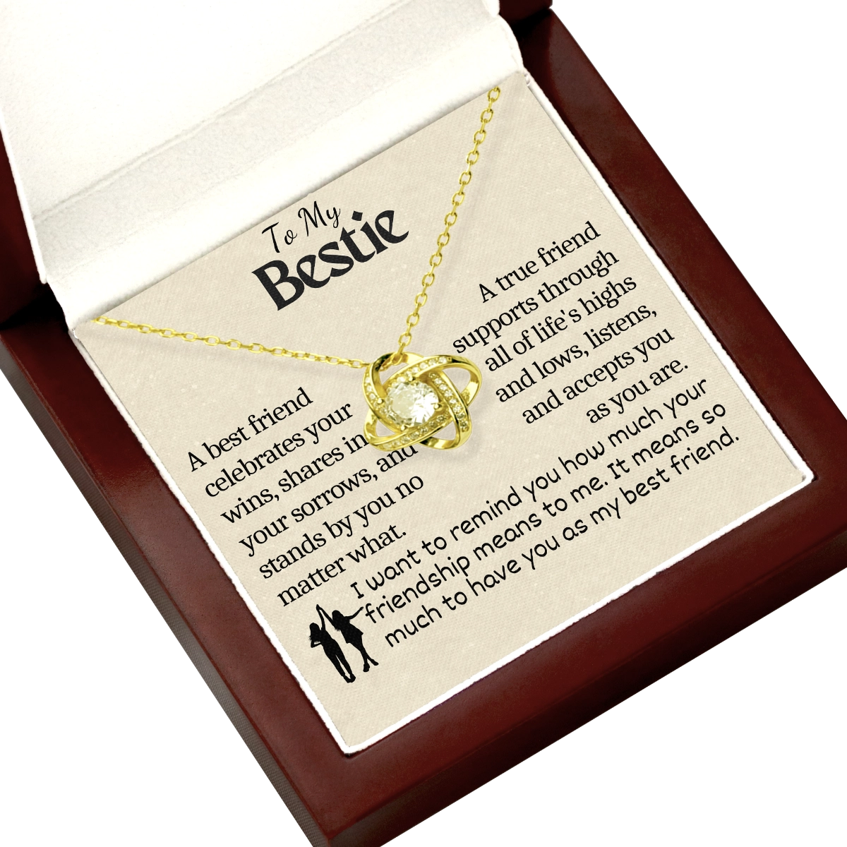 To My Bestie Love-Knot Necklace With Heartfelt Message Card in Luxury Wood Box