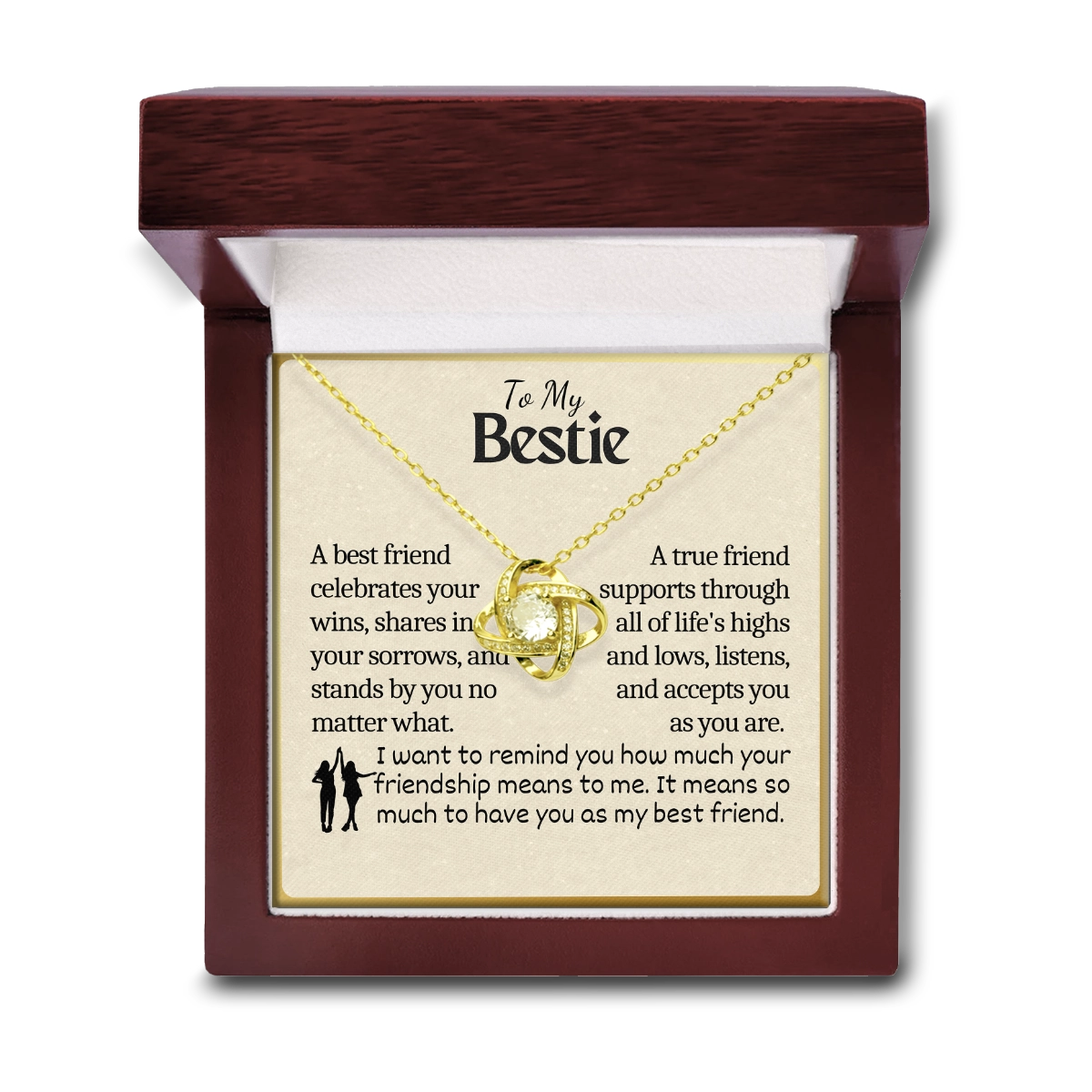 To My Bestie Love-Knot Necklace With Heartfelt Message Card in Luxury Wood Box