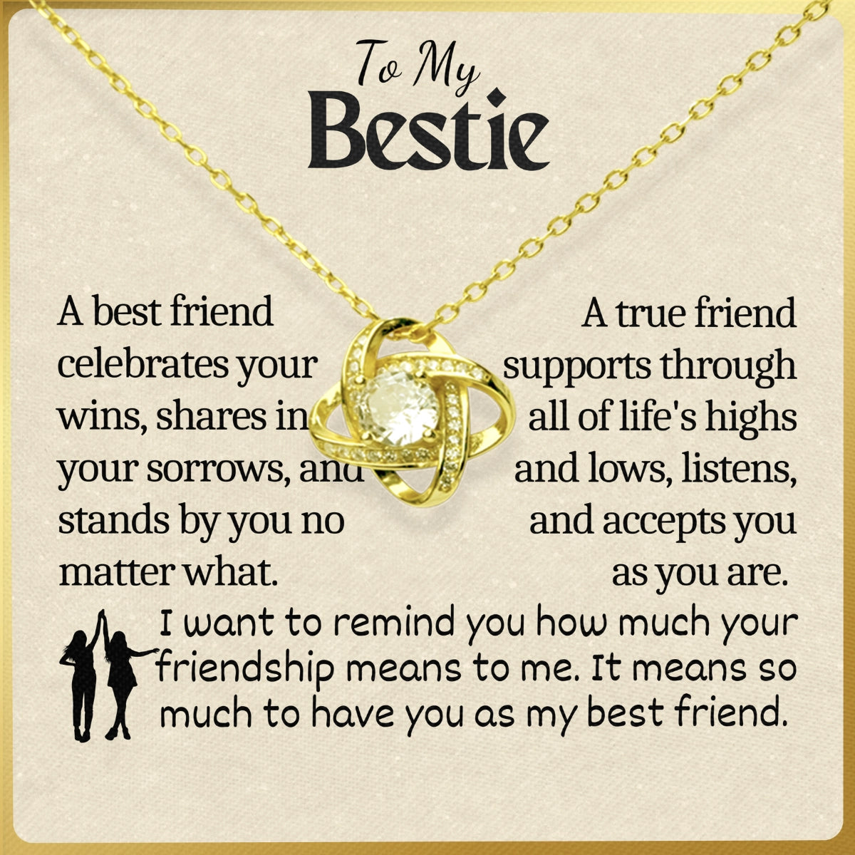 To My Bestie Love-Knot Necklace With Heartfelt Message Card in Luxury Wood Box