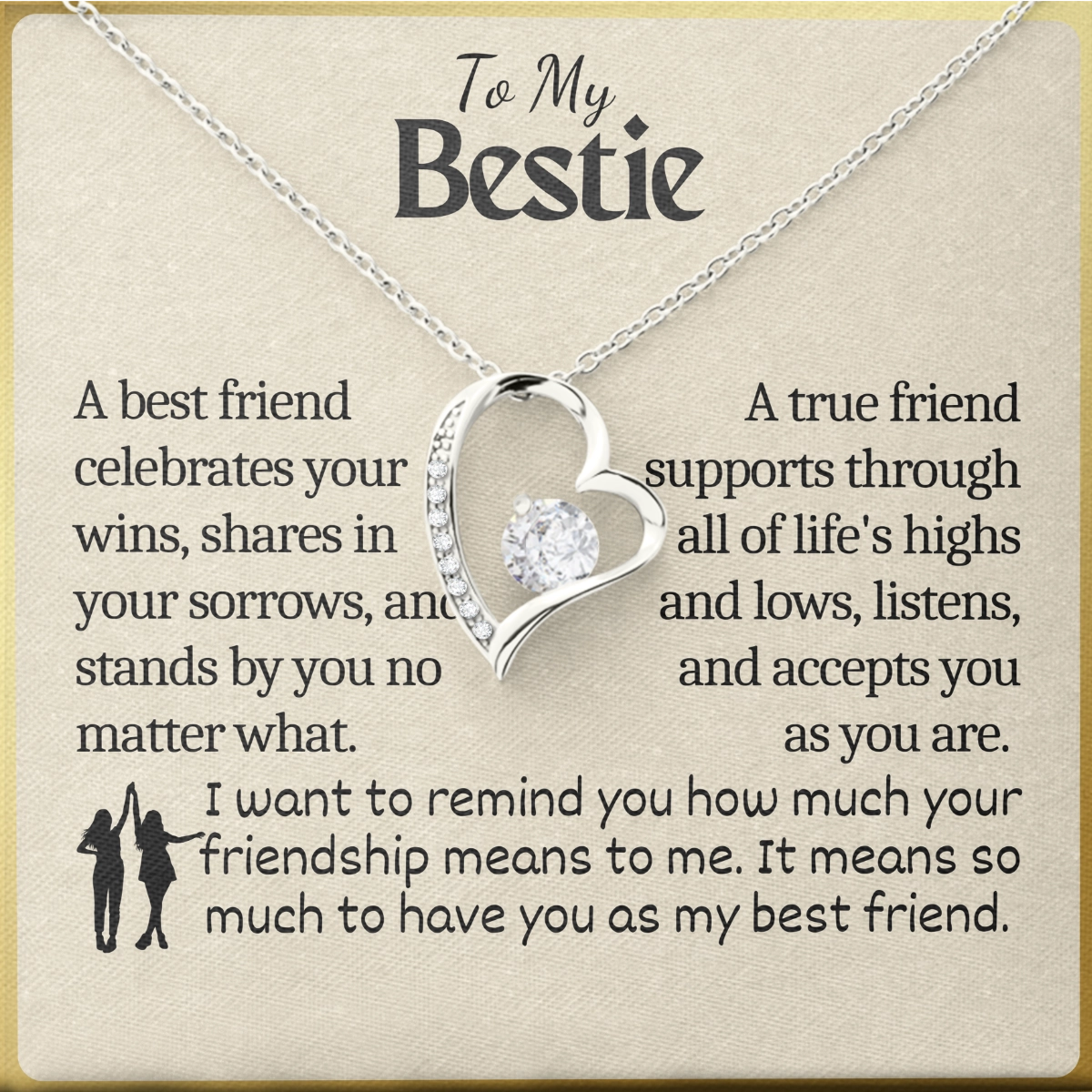 To My Bestie Heart Necklace With Heartfelt Message Card in Luxury Wood Box