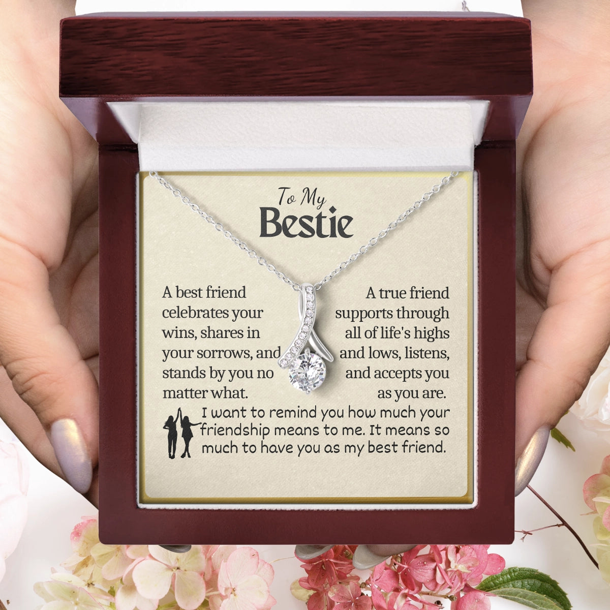 To My Bestie Allure Necklace With Heartfelt Message Card in Luxury Wood Box