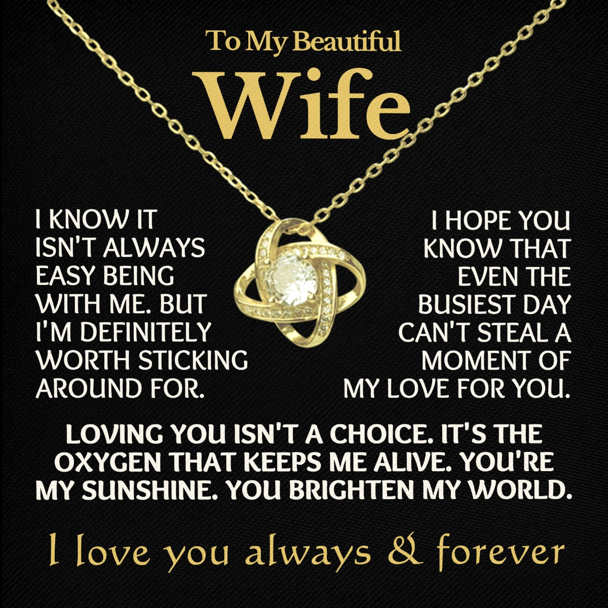 To My Wife Love-Knot Necklace With Heartfelt Message Card in Luxury Wood Box