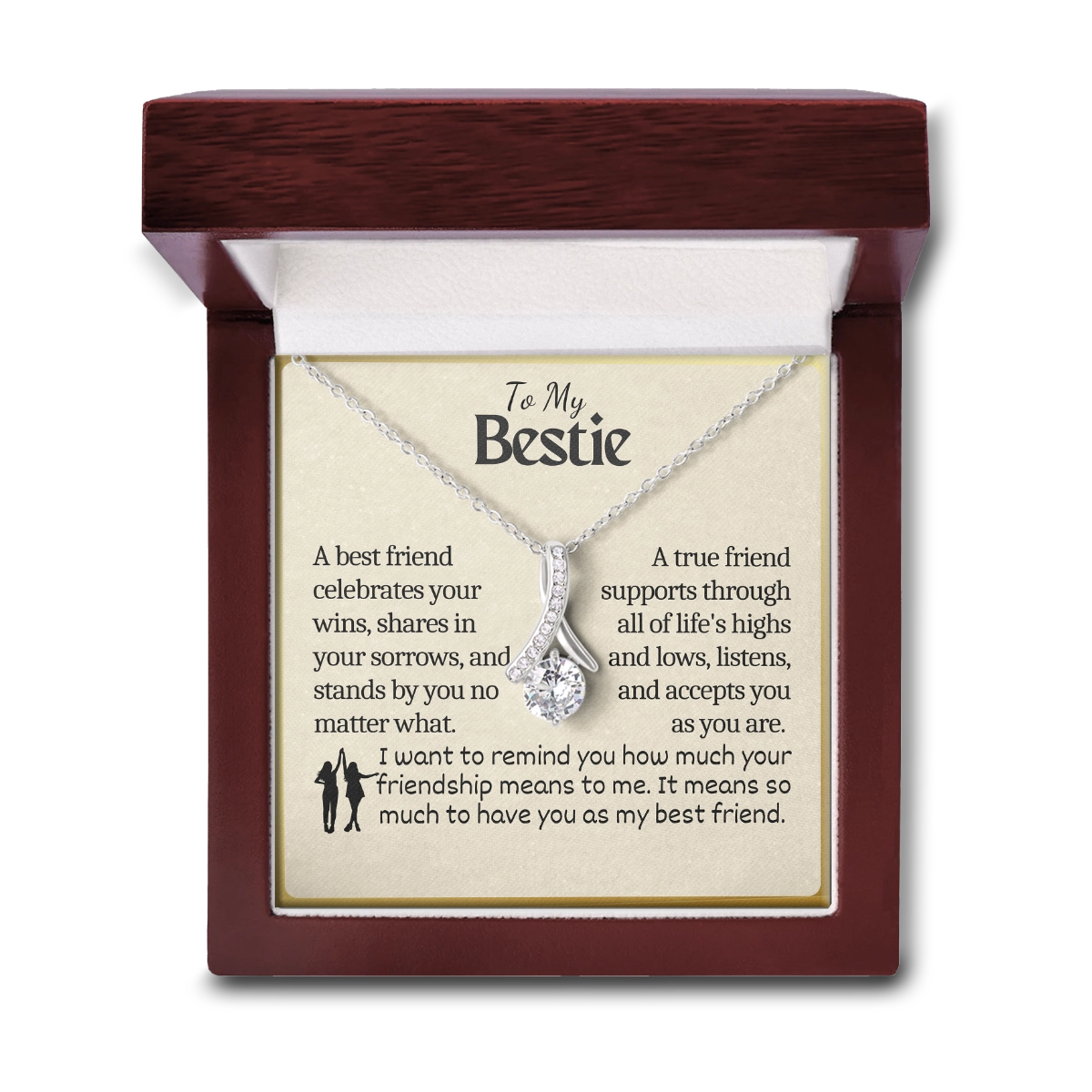 To My Bestie Allure Necklace With Heartfelt Message Card in Luxury Wood Box