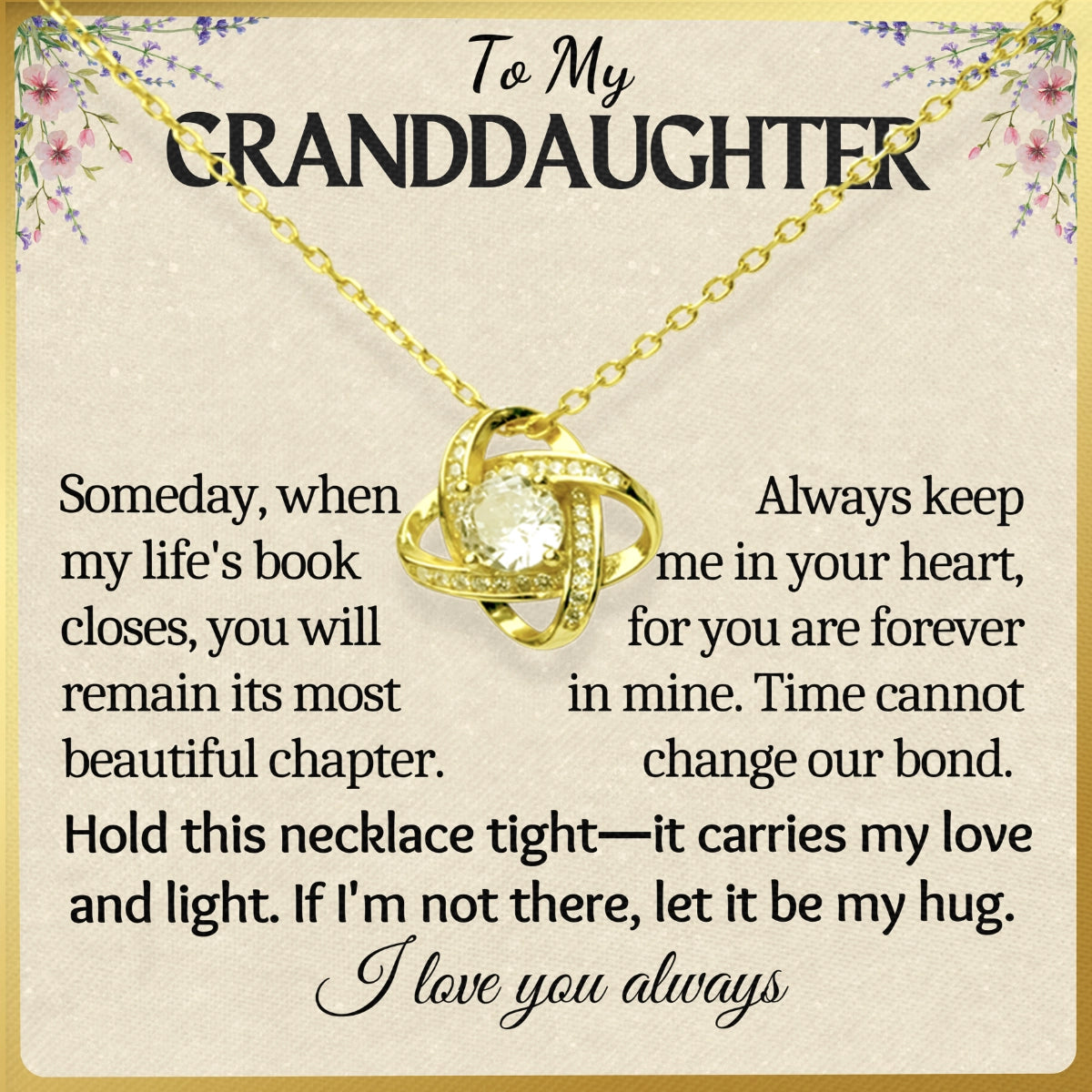 To My Granddaughter Love-Knot Necklace With Heartfelt Message Card in Luxury Wood Box