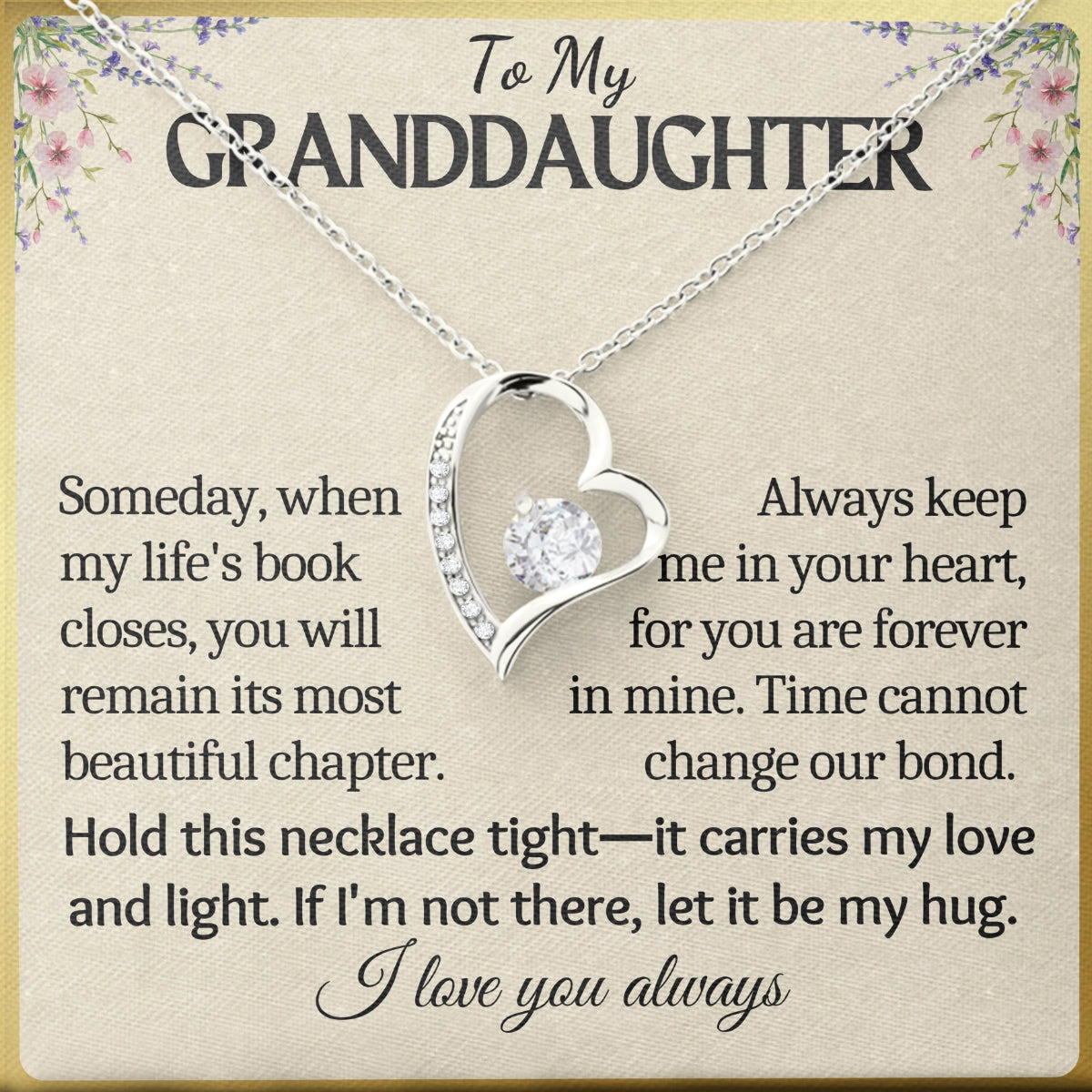 To My Granddaughter Heart Necklace With Heartfelt Message Card in Luxury Wood Box