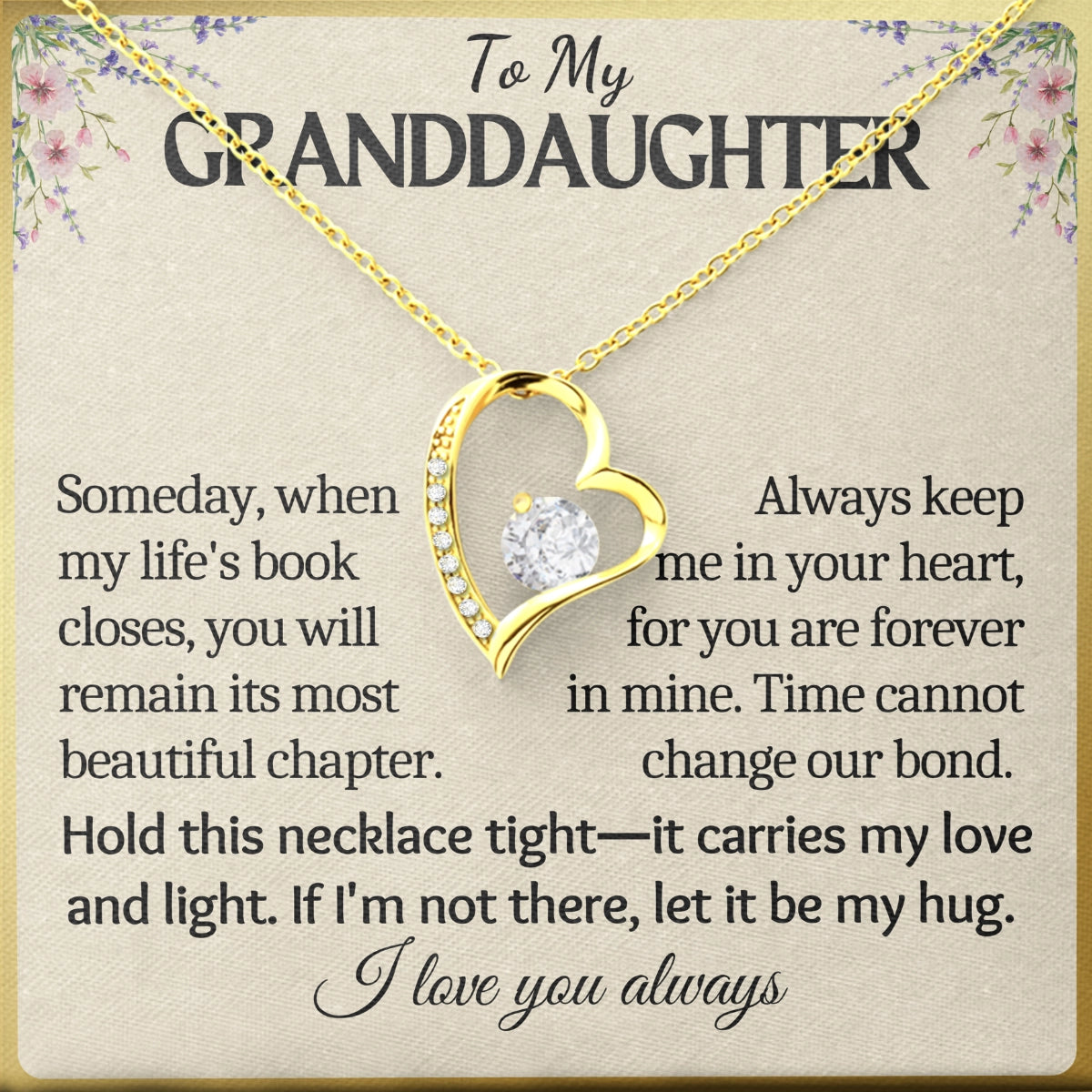 To My Granddaughter Heart Necklace With Heartfelt Message Card in Luxury Wood Box