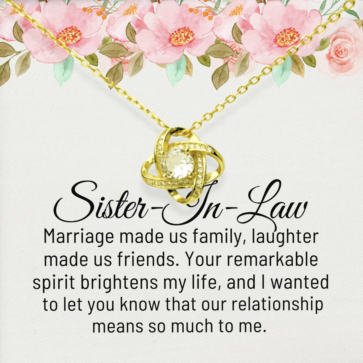 To My Sister in Law Love-Knot Necklace With Heartfelt Message Card in Luxury Wood Box