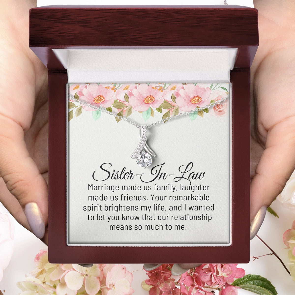 To My Sister in Law Allure Necklace With Heartfelt Message Card in Luxury Wood Box