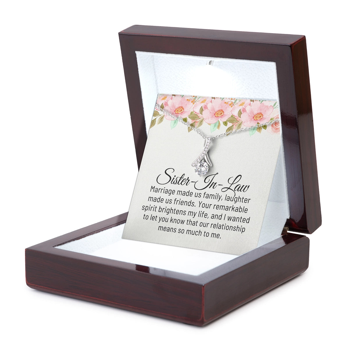 To My Sister in Law Allure Necklace With Heartfelt Message Card in Luxury Wood Box