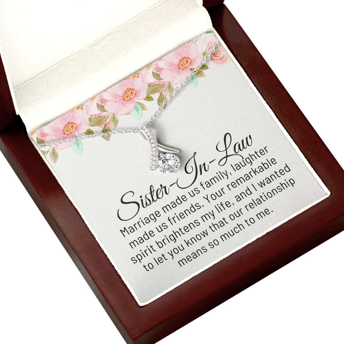 To My Sister in Law Allure Necklace With Heartfelt Message Card in Luxury Wood Box