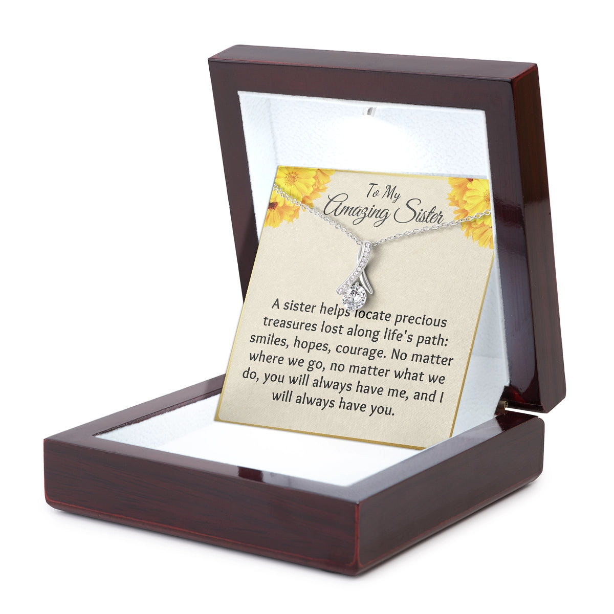 To My Sister Allure Necklace With Heartfelt Message Card in Luxury Wood Box