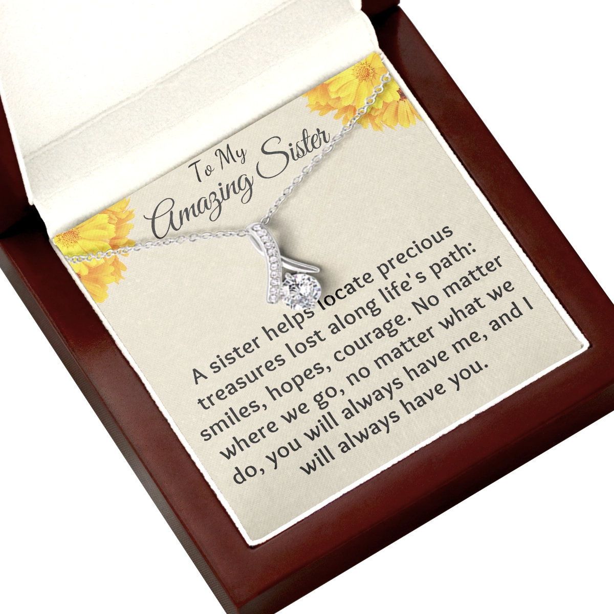 To My Sister Allure Necklace With Heartfelt Message Card in Luxury Wood Box