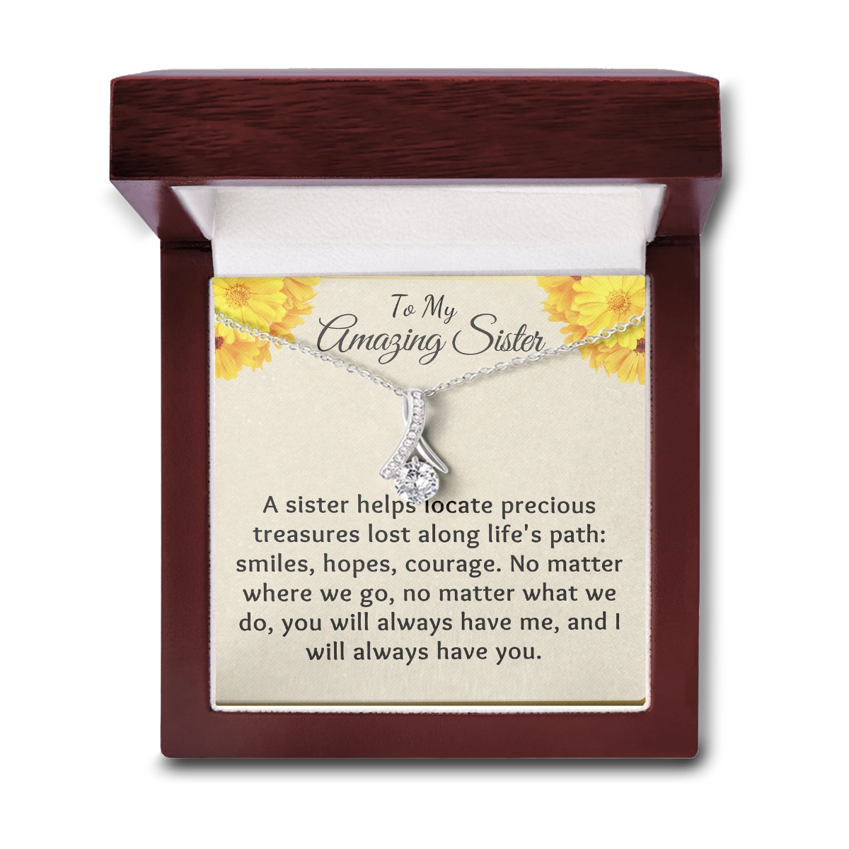 To My Sister Allure Necklace With Heartfelt Message Card in Luxury Wood Box