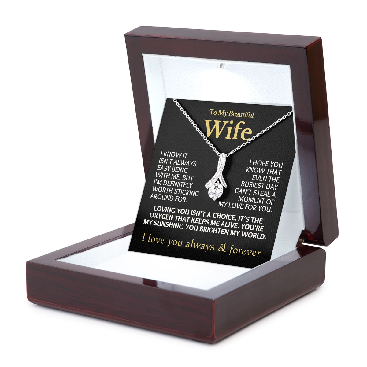 To My Wife Allure Necklace With Heartfelt Message Card in Luxury Wood Box