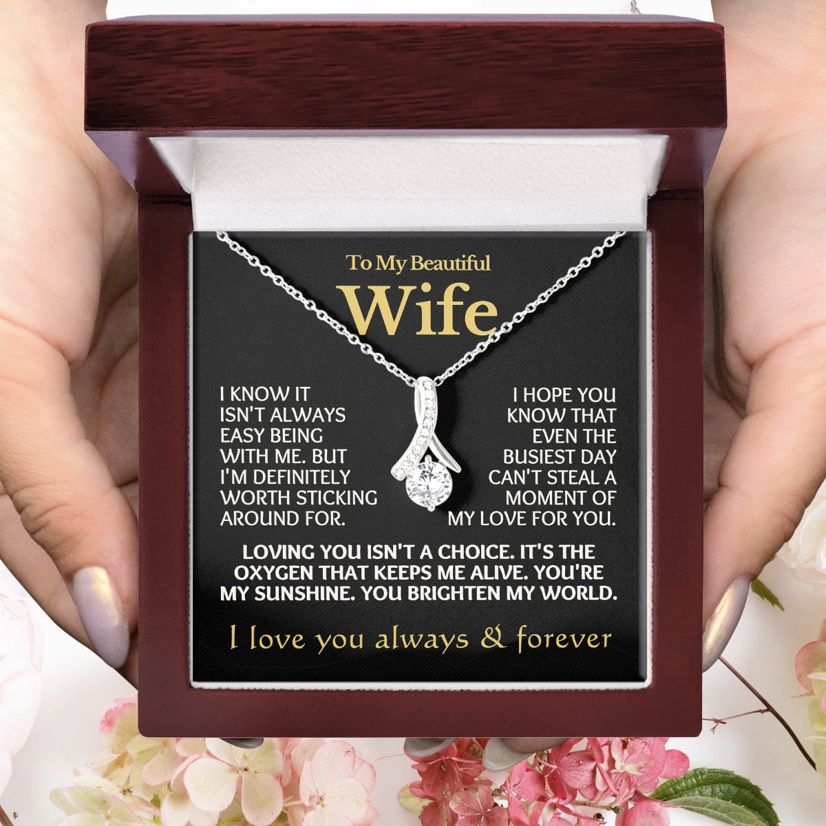 To My Wife Allure Necklace With Heartfelt Message Card in Luxury Wood Box