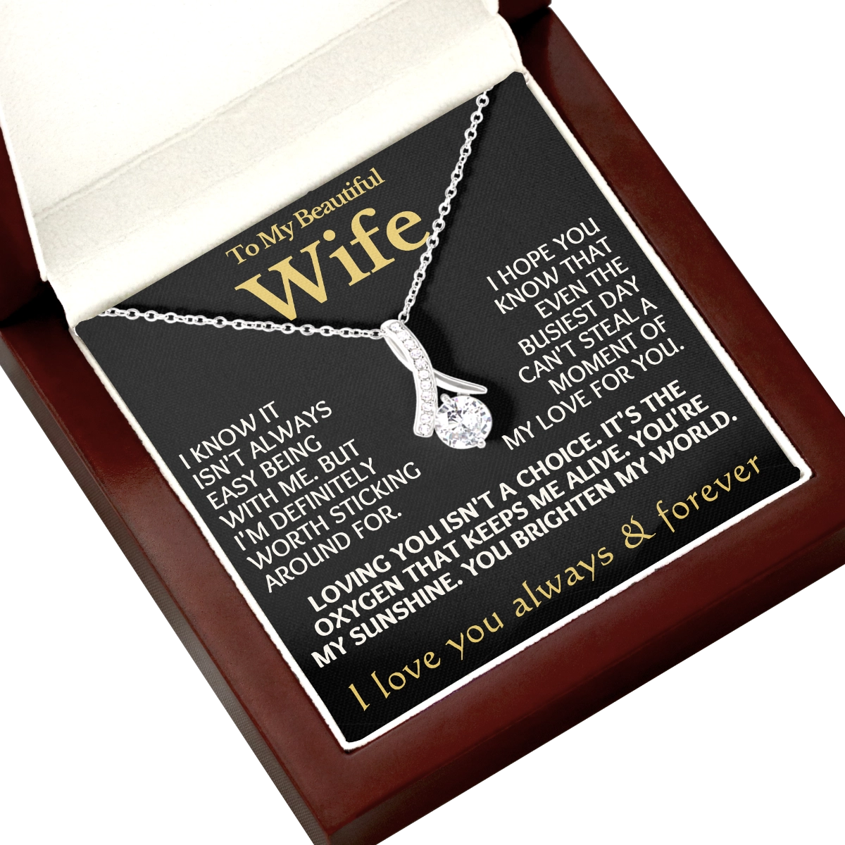 To My Wife Allure Necklace With Heartfelt Message Card in Luxury Wood Box