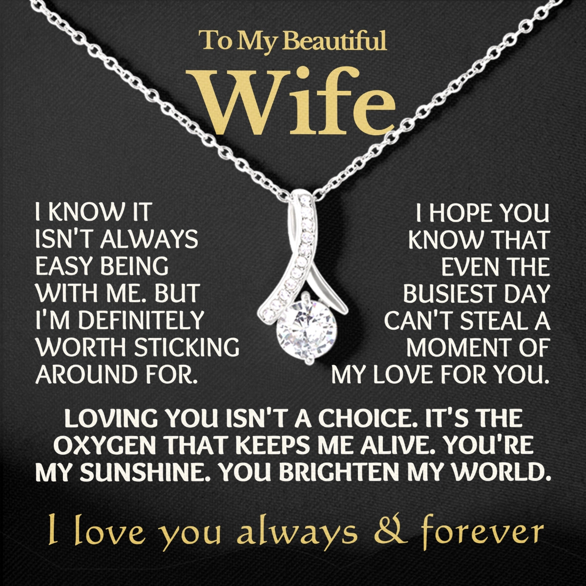 To My Wife Allure Necklace With Heartfelt Message Card in Luxury Wood Box