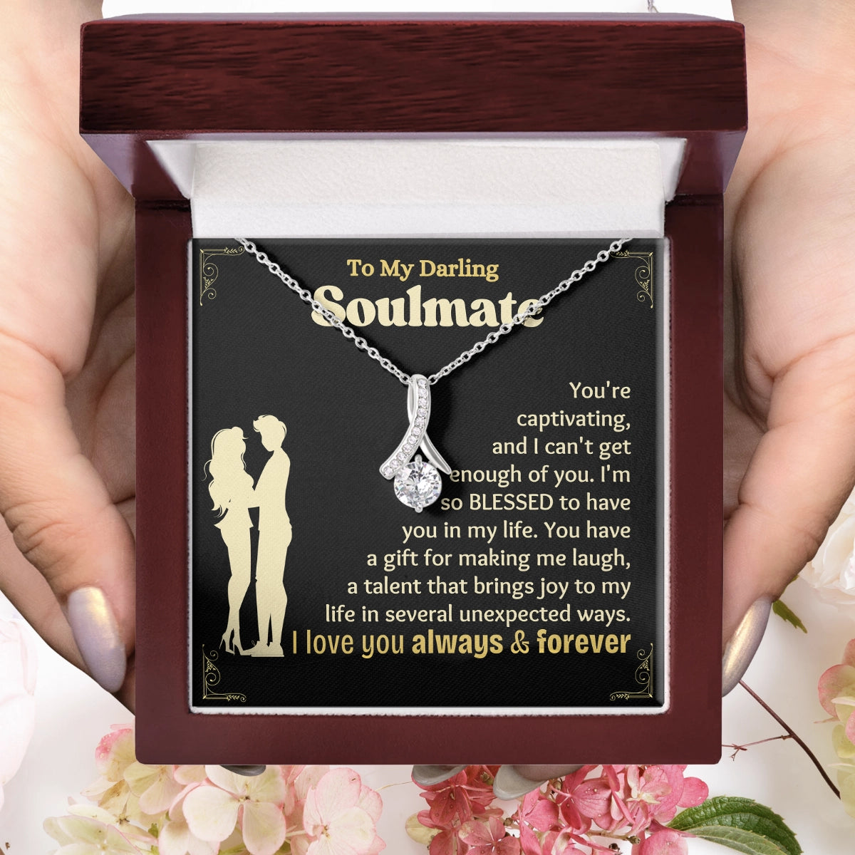 To My Soulmate Allure Necklace With Heartfelt Message Card in Luxury Wood Box