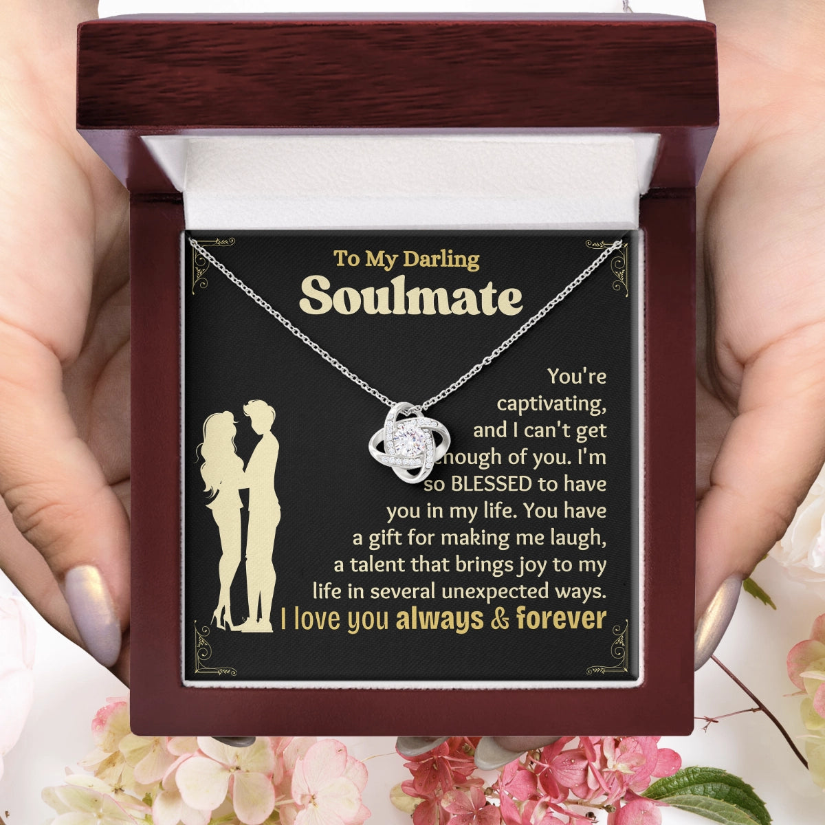 To My Soulmate Love-Knot Necklace With Heartfelt Message Card in Luxury Wood Box