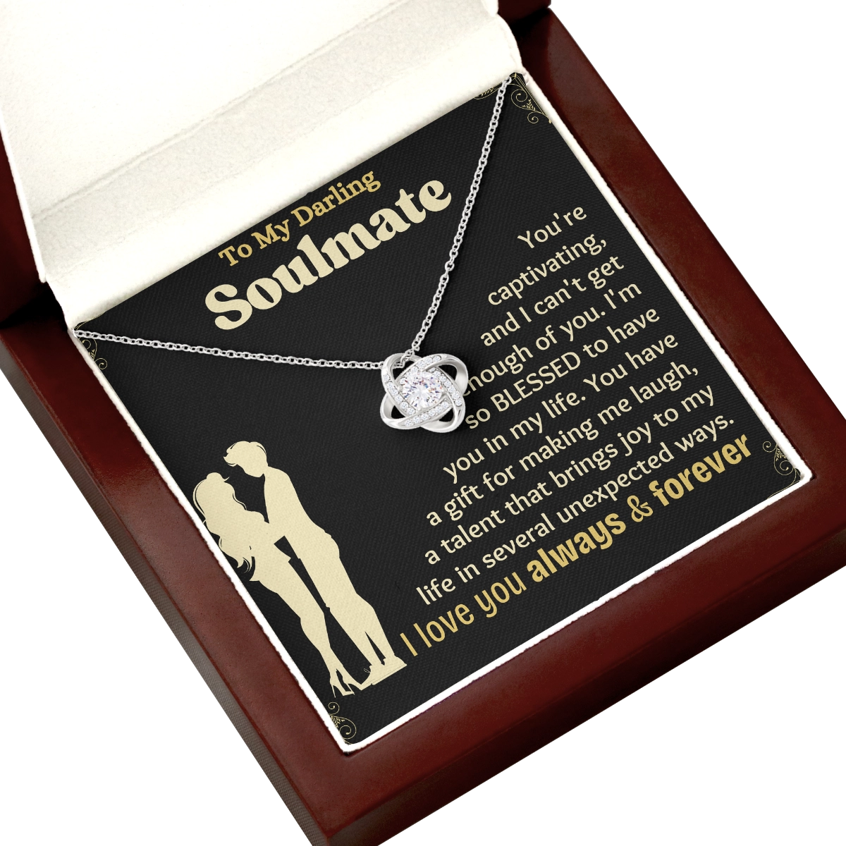 To My Soulmate Love-Knot Necklace With Heartfelt Message Card in Luxury Wood Box