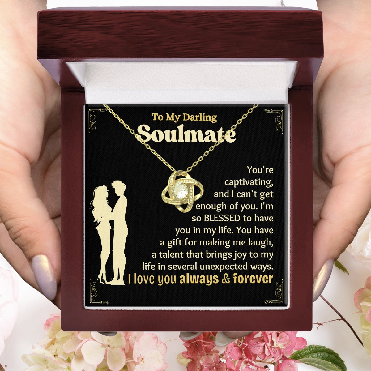 To My Soulmate Love-Knot Necklace With Heartfelt Message Card in Luxury Wood Box