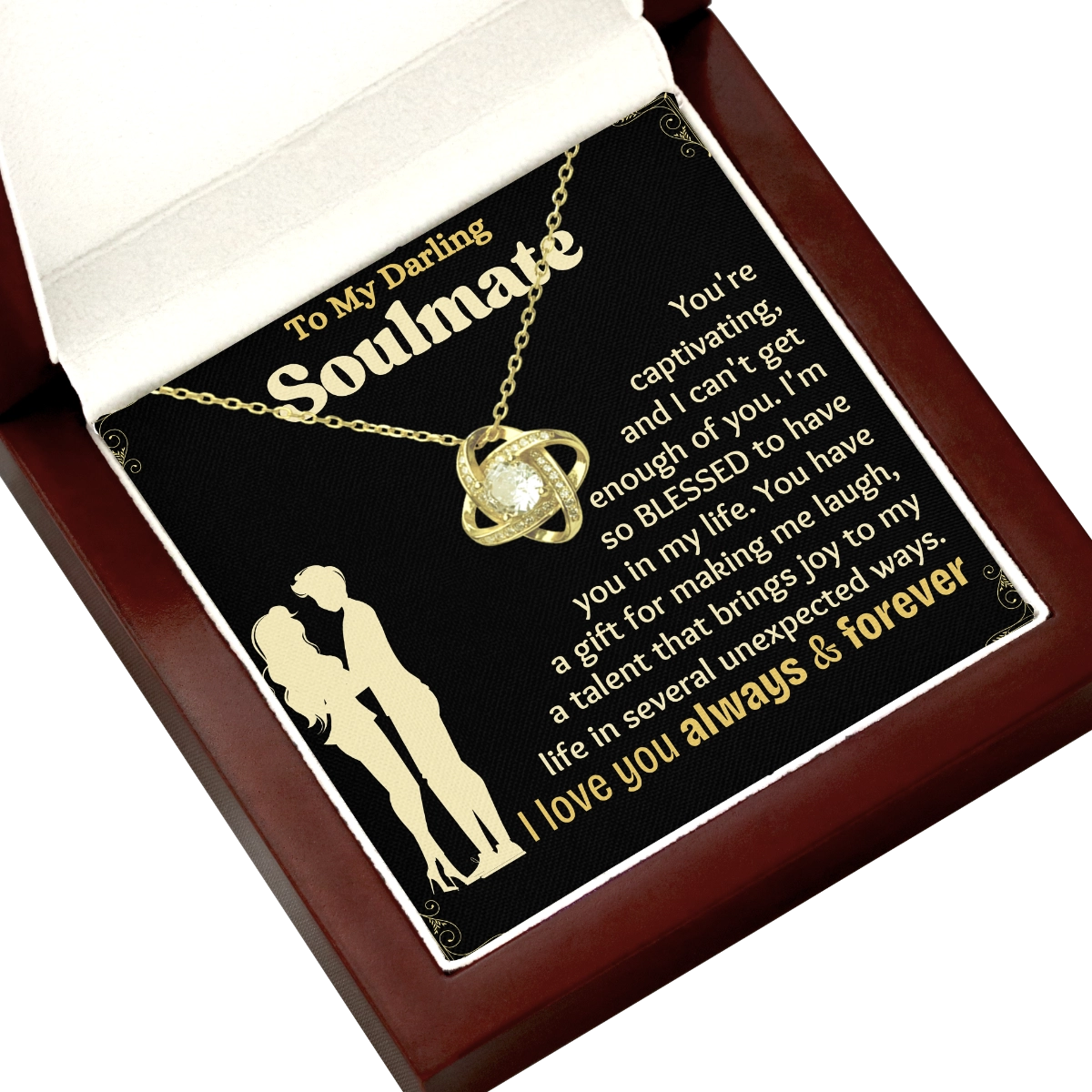 To My Soulmate Love-Knot Necklace With Heartfelt Message Card in Luxury Wood Box