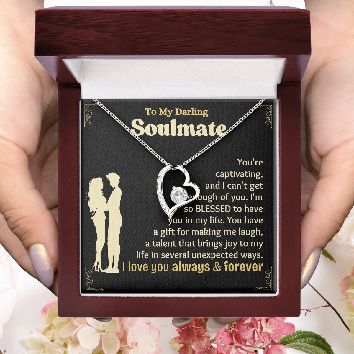 To My Soulmate Heart Necklace With Heartfelt Message Card in Luxury Wood Box