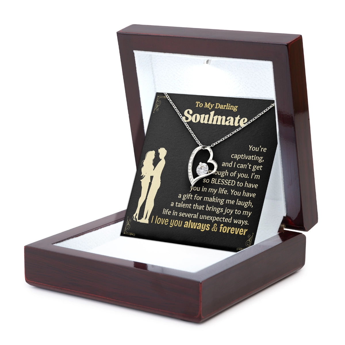 To My Soulmate Heart Necklace With Heartfelt Message Card in Luxury Wood Box