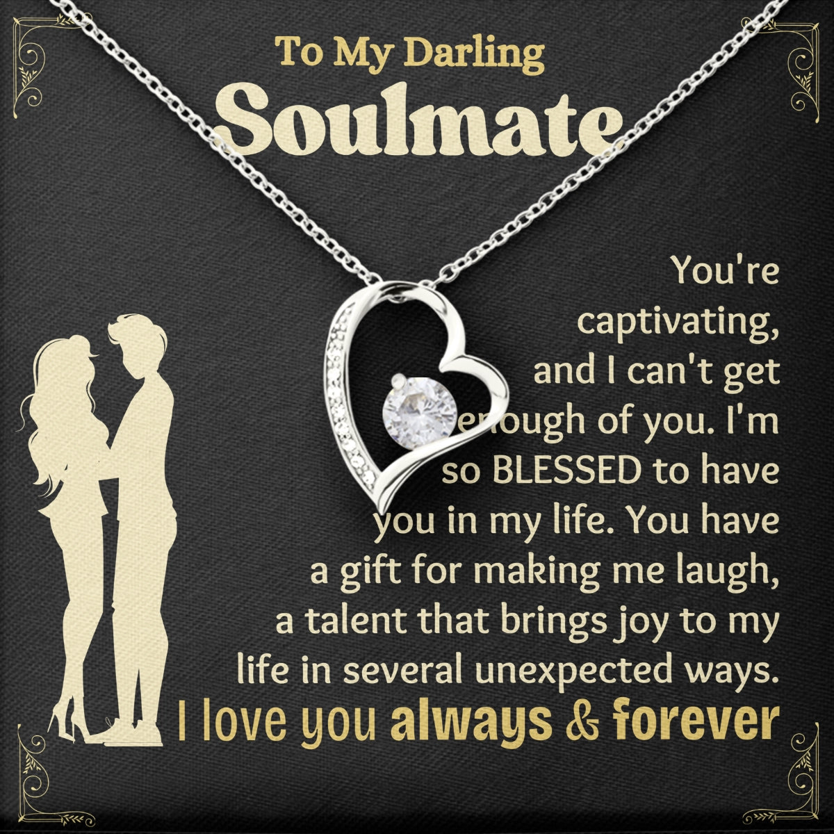 To My Soulmate Heart Necklace With Heartfelt Message Card in Luxury Wood Box