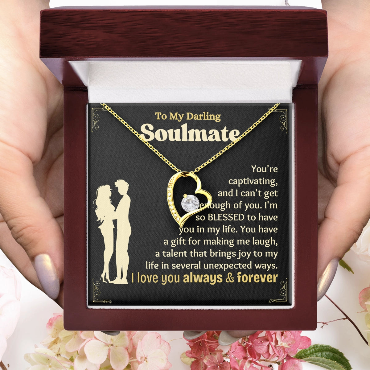 To My Soulmate Heart Necklace With Heartfelt Message Card in Luxury Wood Box