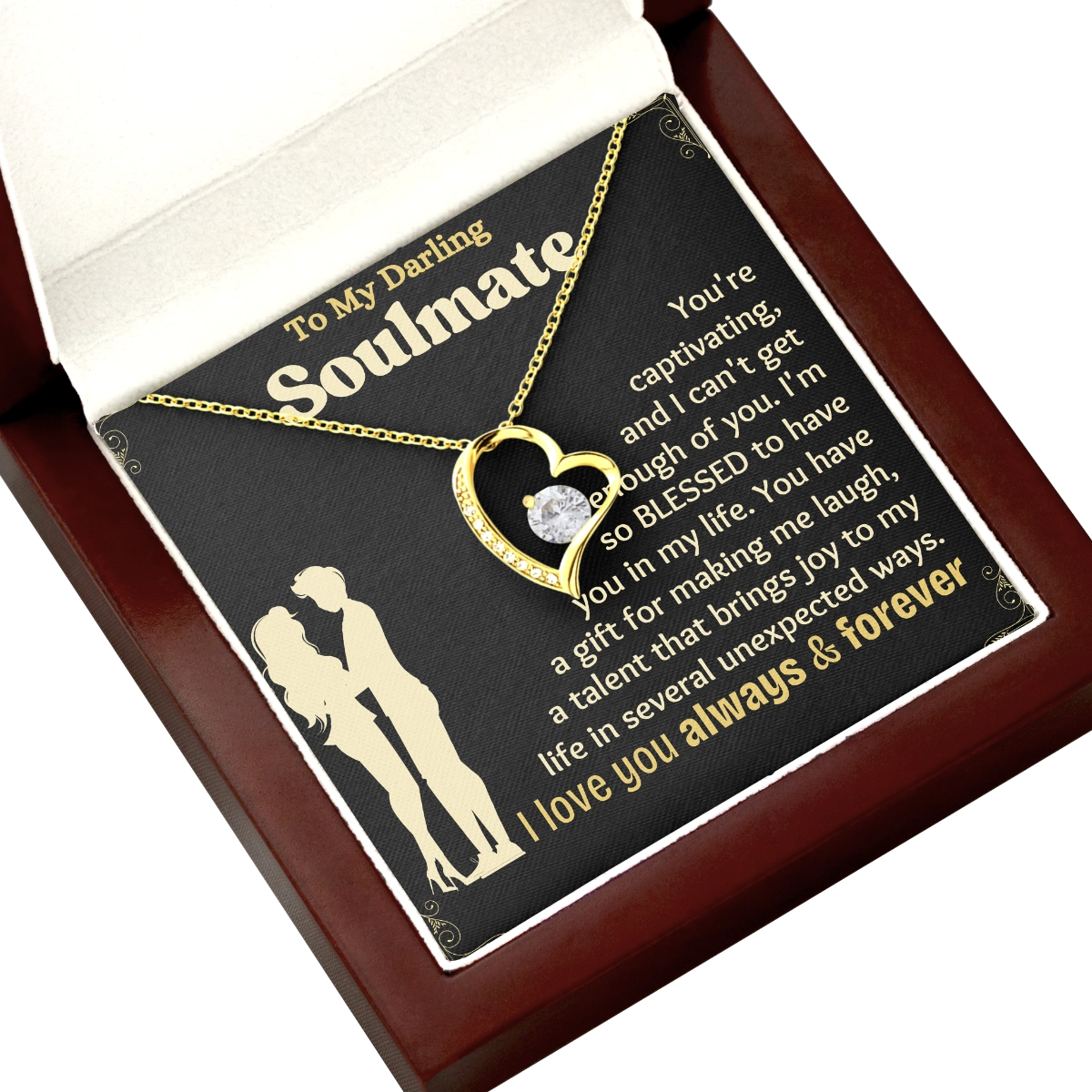 To My Soulmate Heart Necklace With Heartfelt Message Card in Luxury Wood Box