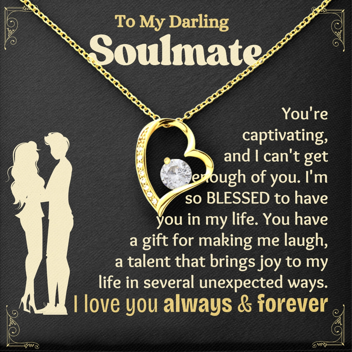 To My Soulmate Heart Necklace With Heartfelt Message Card in Luxury Wood Box