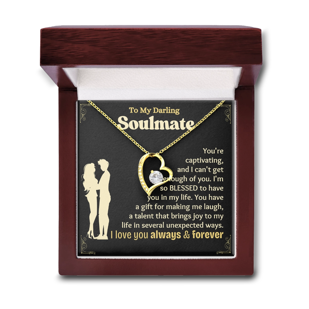 To My Soulmate Heart Necklace With Heartfelt Message Card in Luxury Wood Box